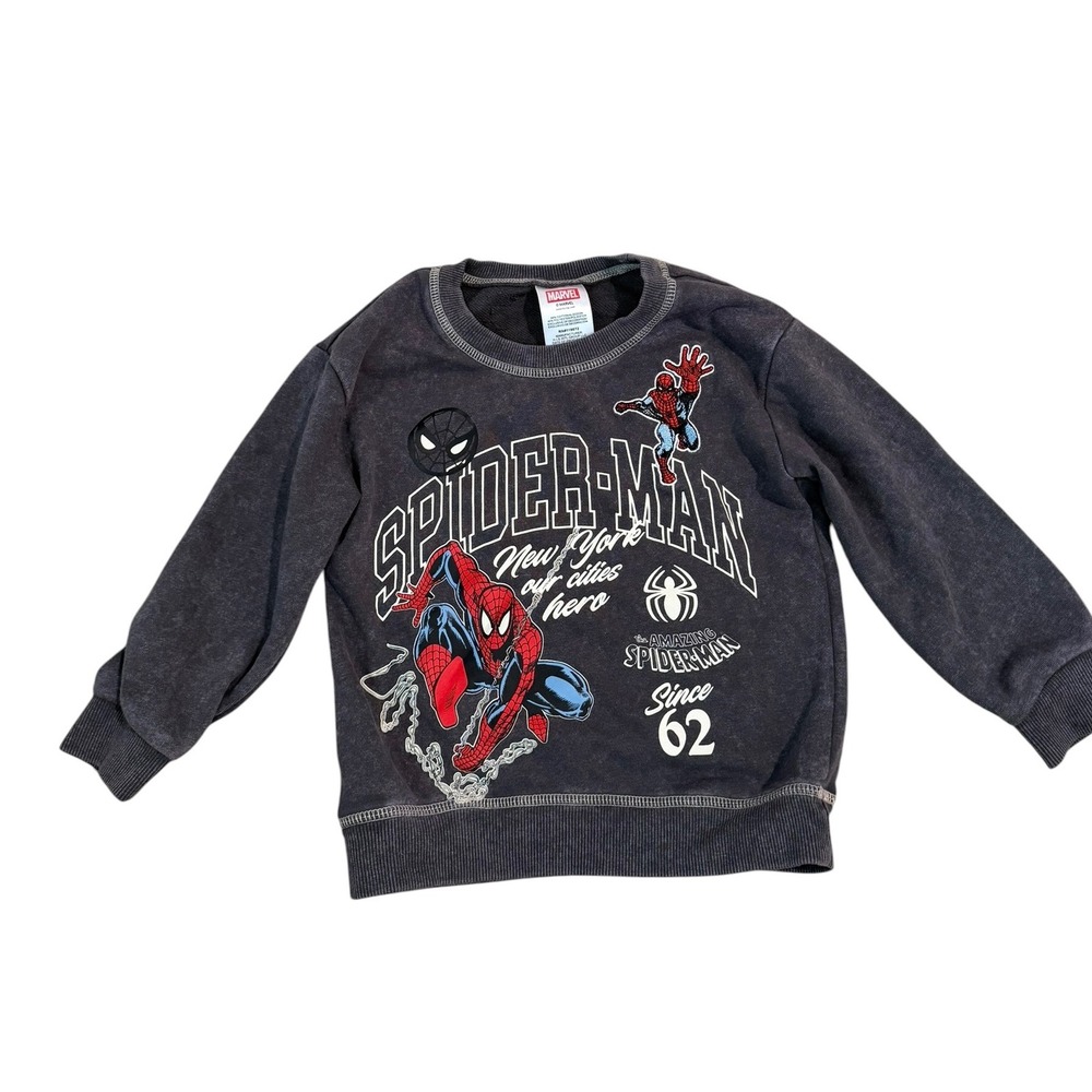 Marvel Gray Spider-Man Sweatshirt Kids Graphic Pullover Cotton Blend EUC 3T